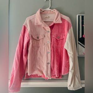 POL Pink Colorblock Corduroy Frayed Edge Jacket
